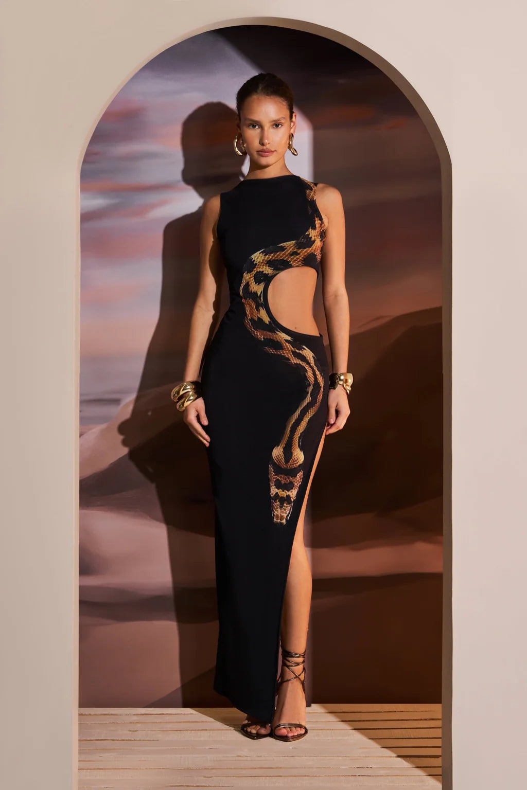 Elegance Yılan Baskılı Maxi Elbise
