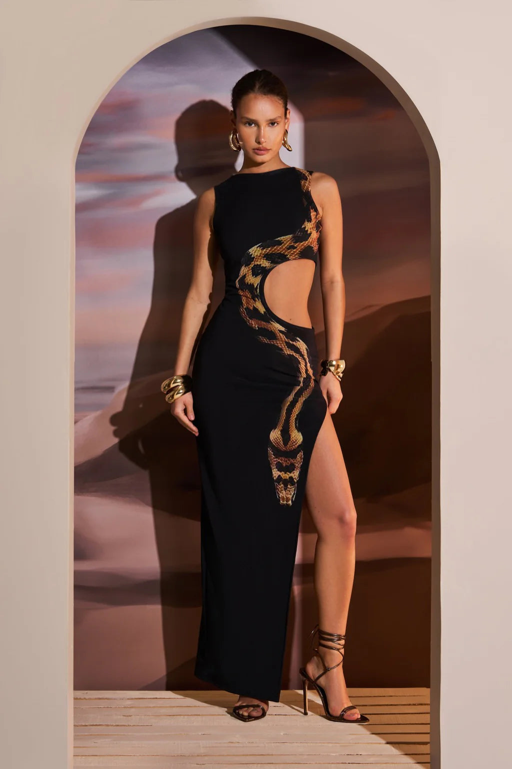 Elegance Yılan Baskılı Maxi Elbise