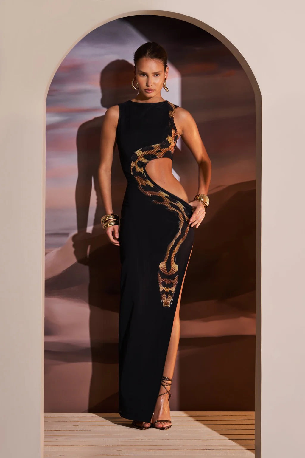 Elegance Yılan Baskılı Maxi Elbise