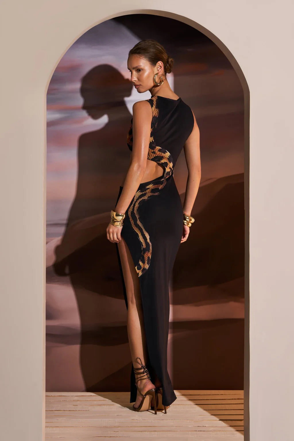 Elegance Yılan Baskılı Maxi Elbise