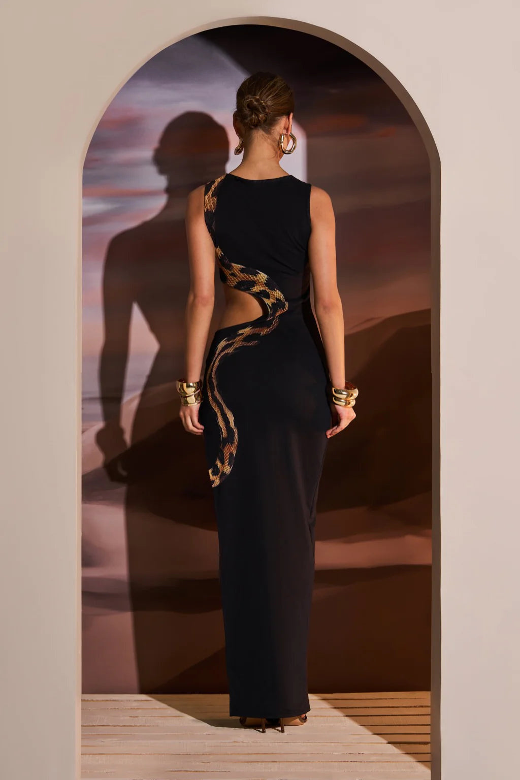 Elegance Yılan Baskılı Maxi Elbise