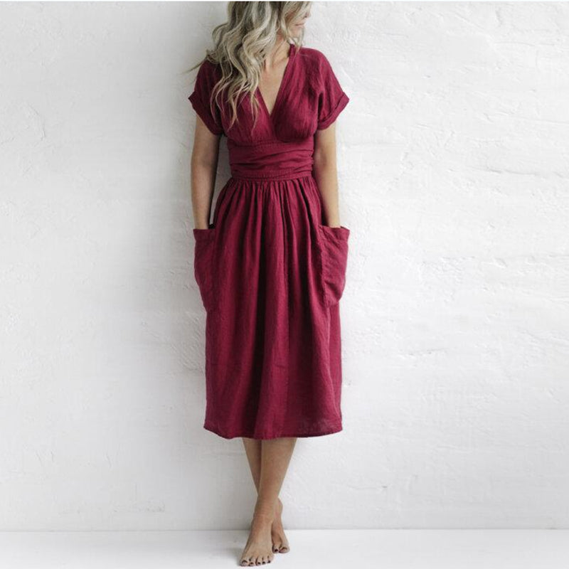 Sleeves Keten Elbise