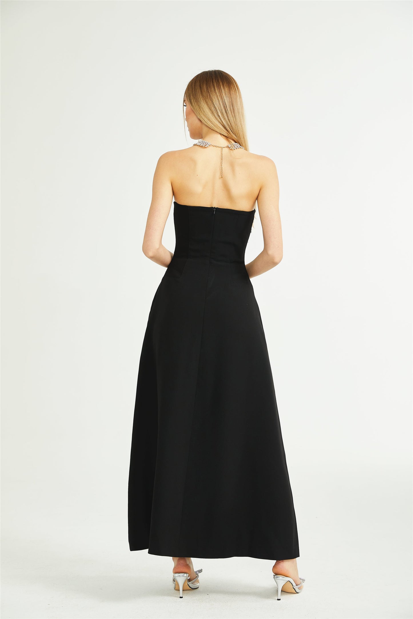 Elegant Siyah İşlemeli Maxi Elbise