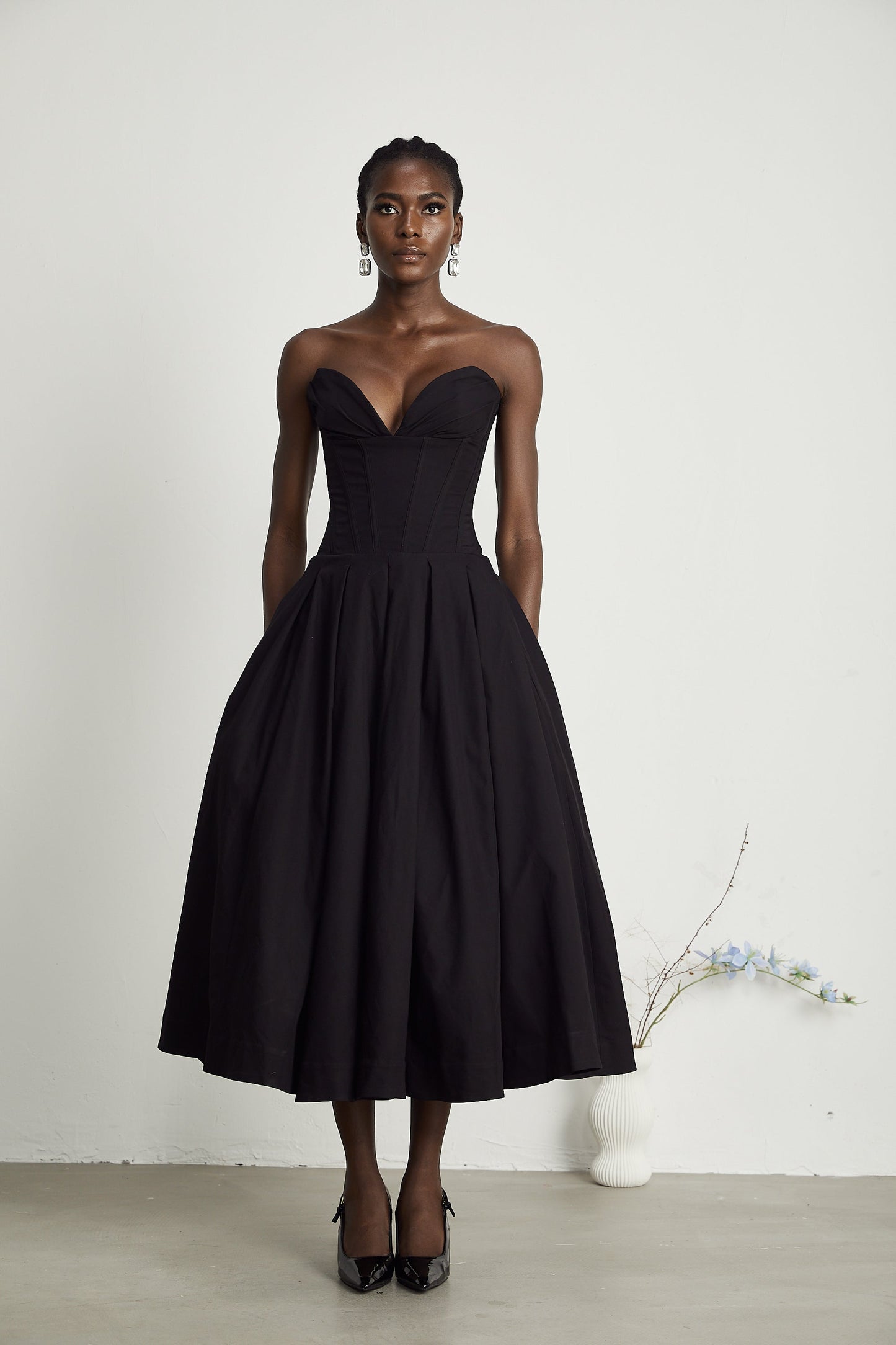Straplez korse midi elbise