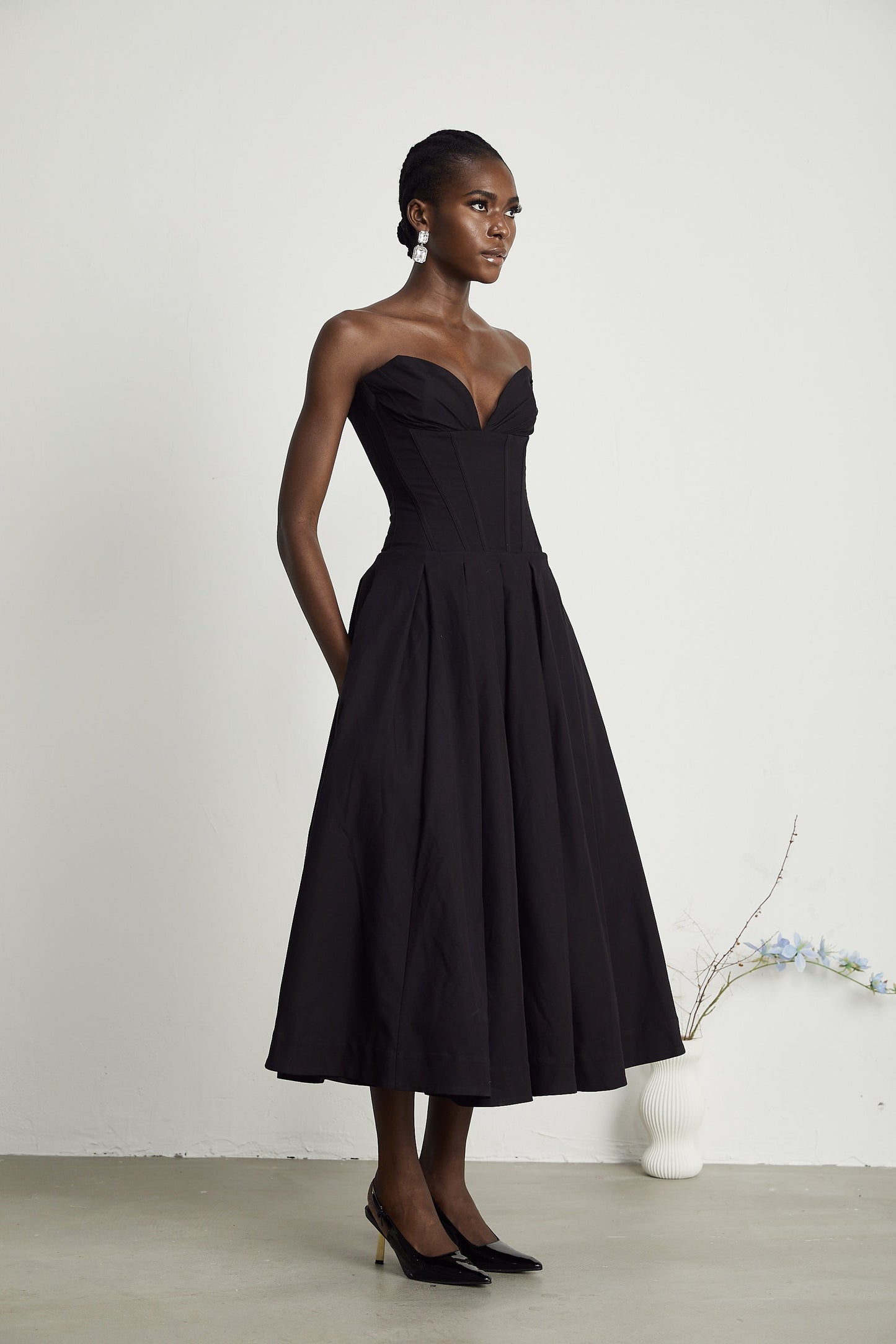 Straplez korse midi elbise