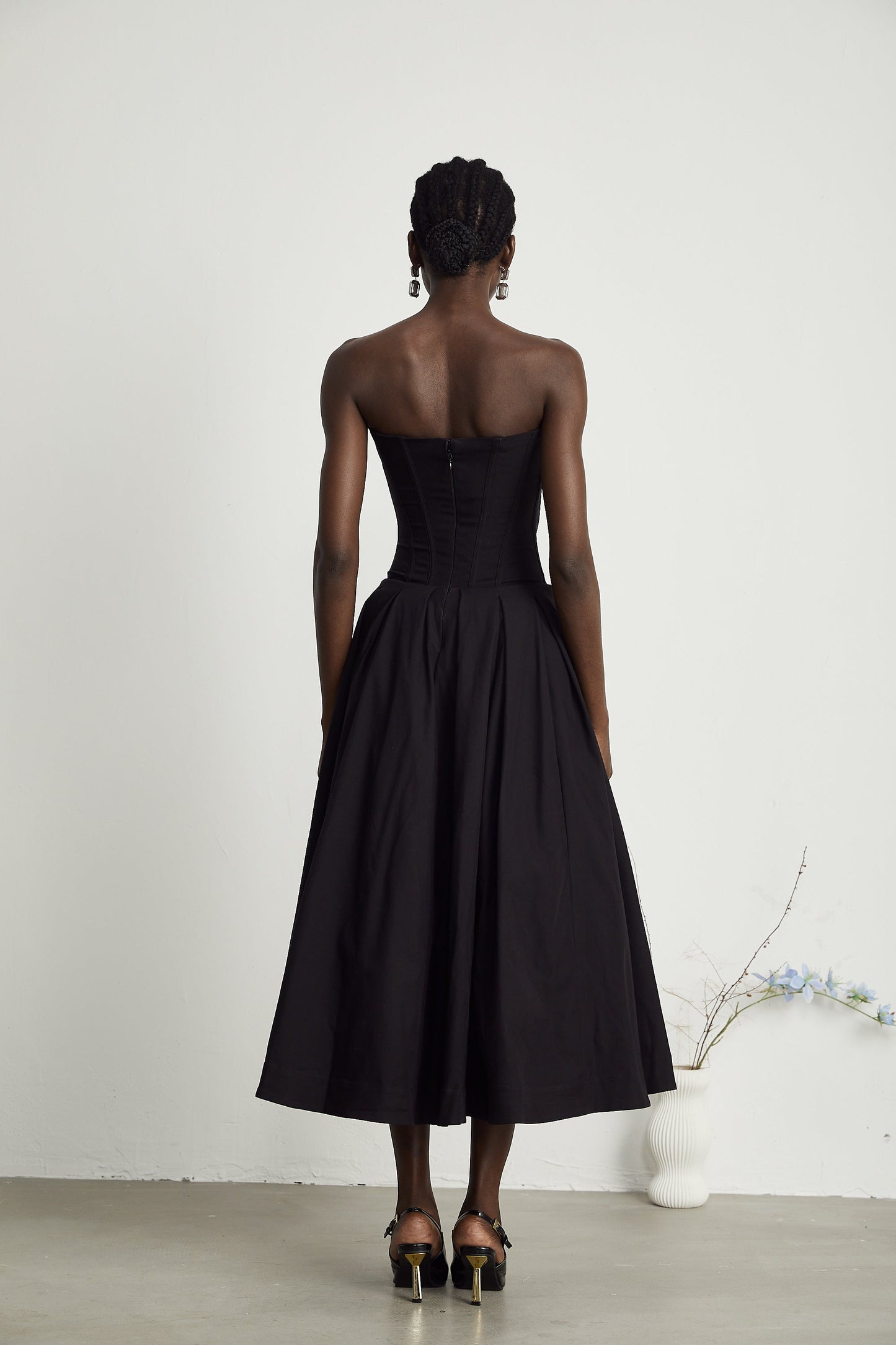 Straplez korse midi elbise
