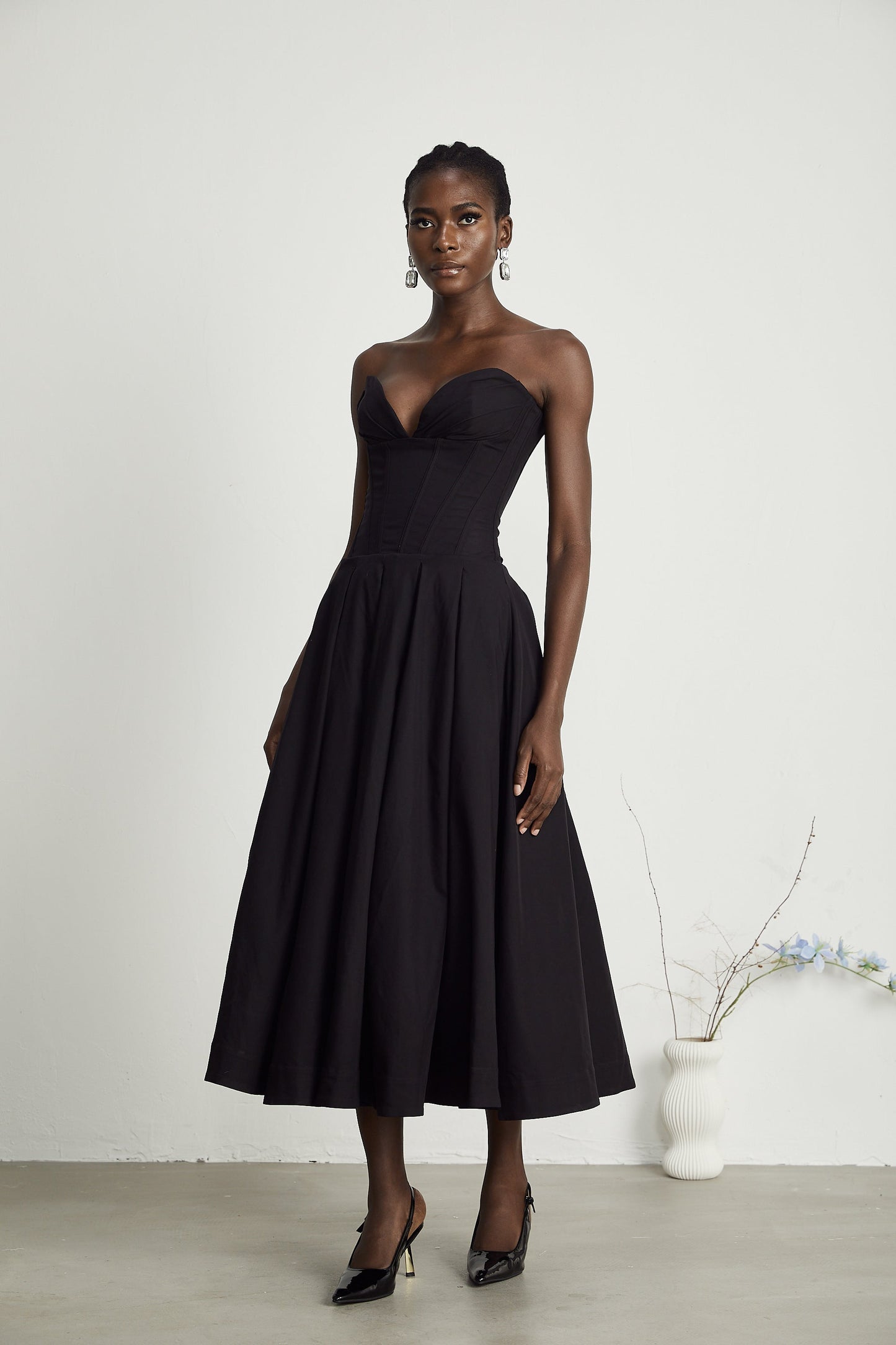 Straplez korse midi elbise