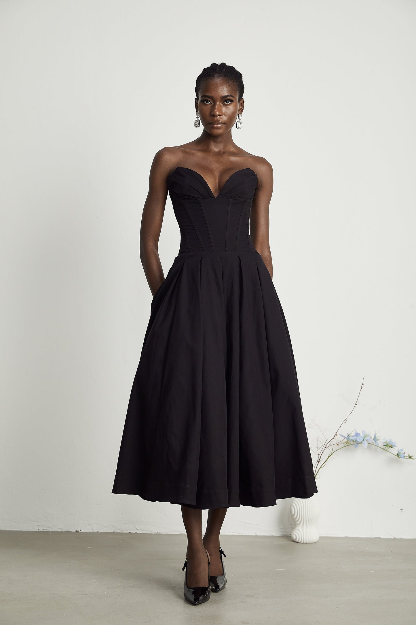 Straplez korse midi elbise