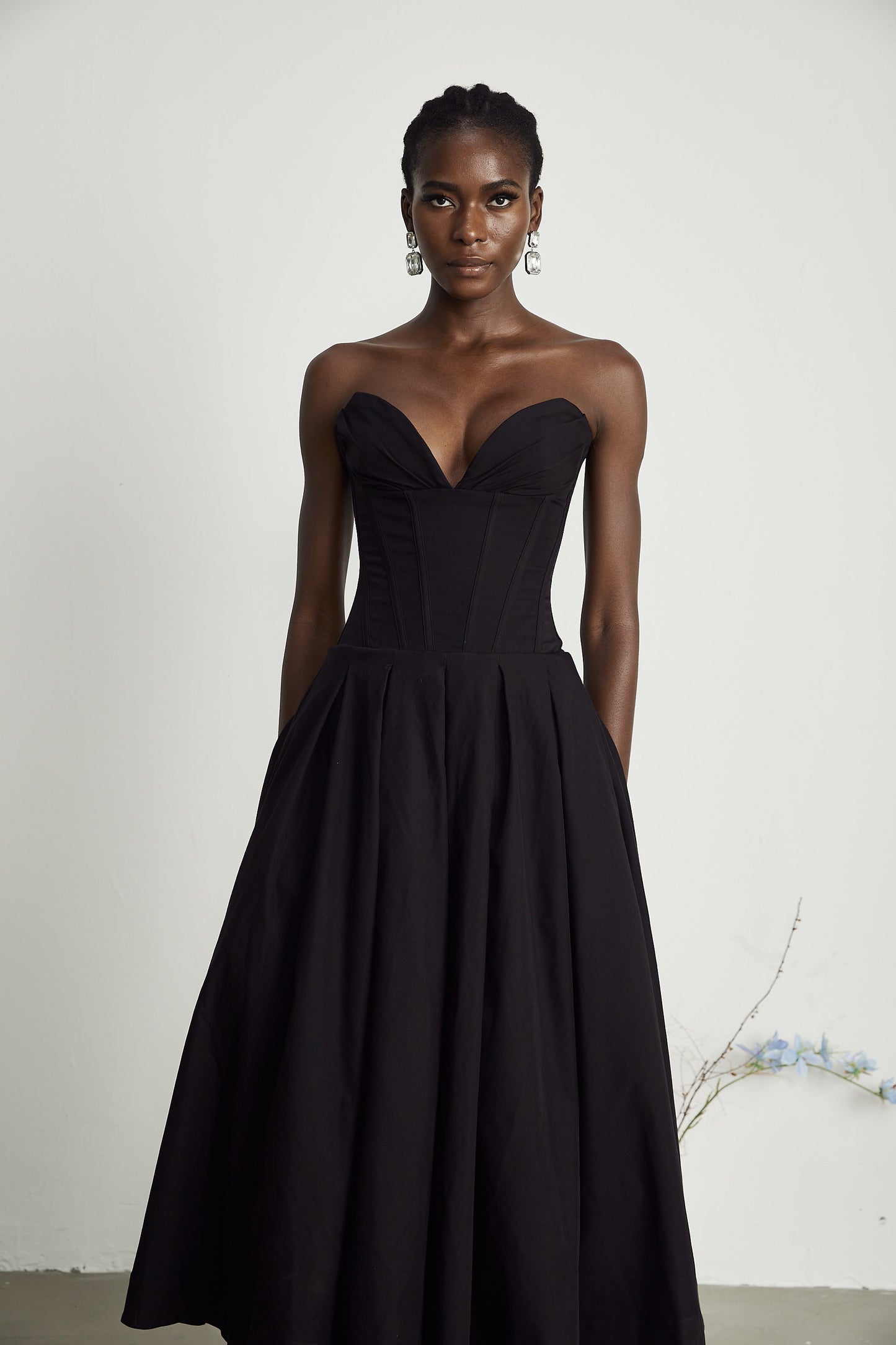 Straplez korse midi elbise