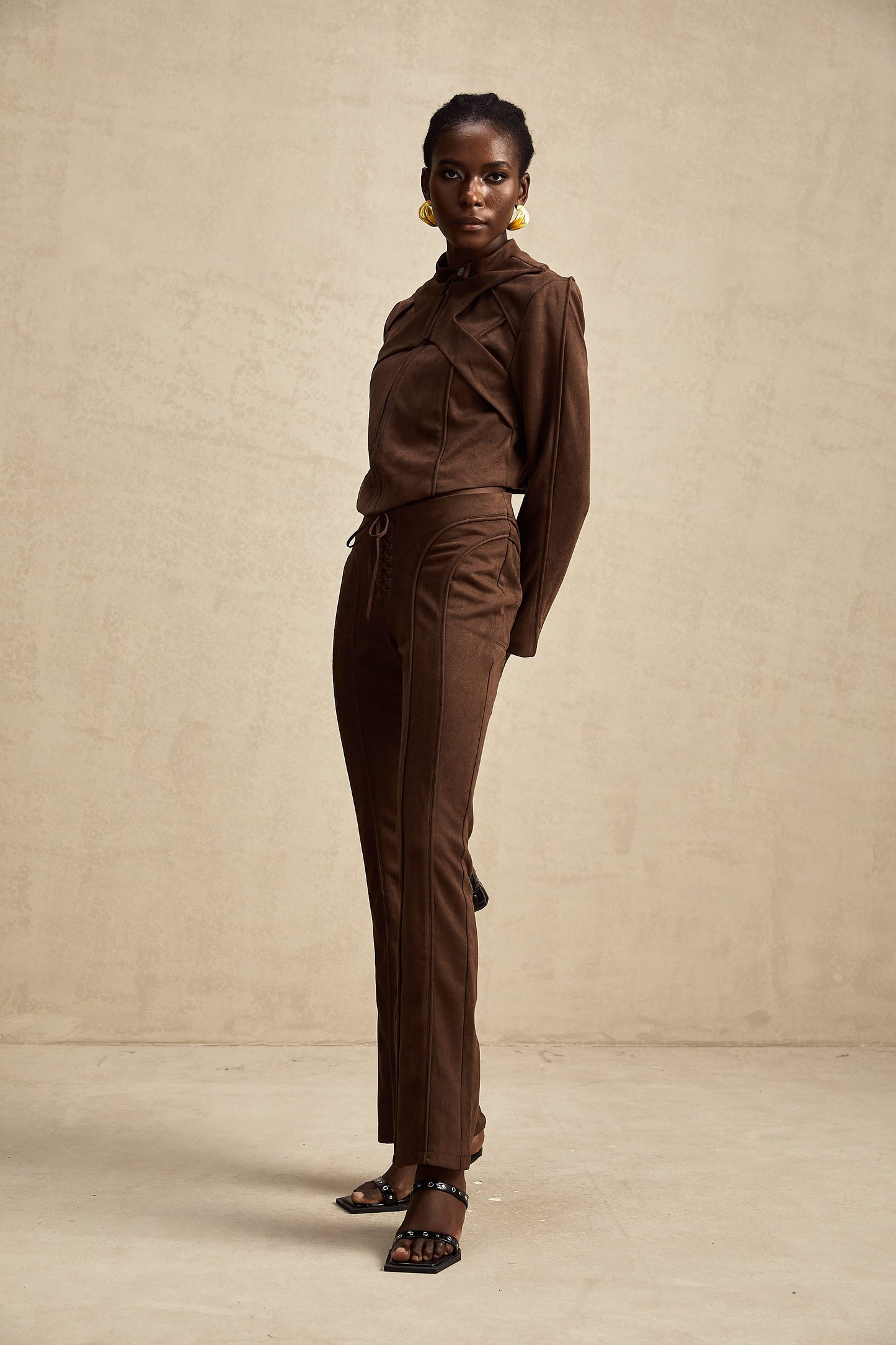 Chloé Kahverengi Süet Ceket ve Pantolon Takımı