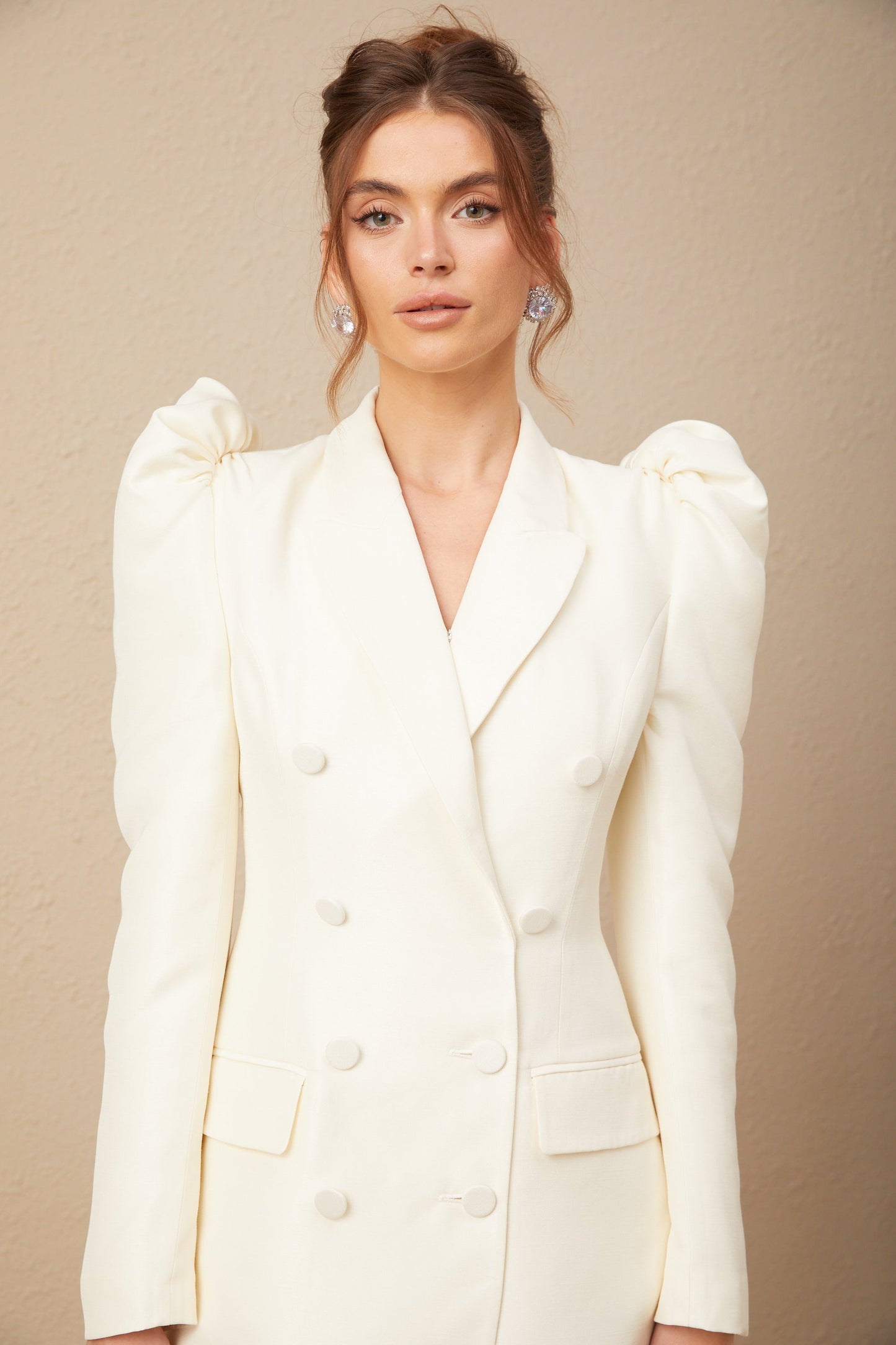 Erica Beyaz Balon Kollu Blazer