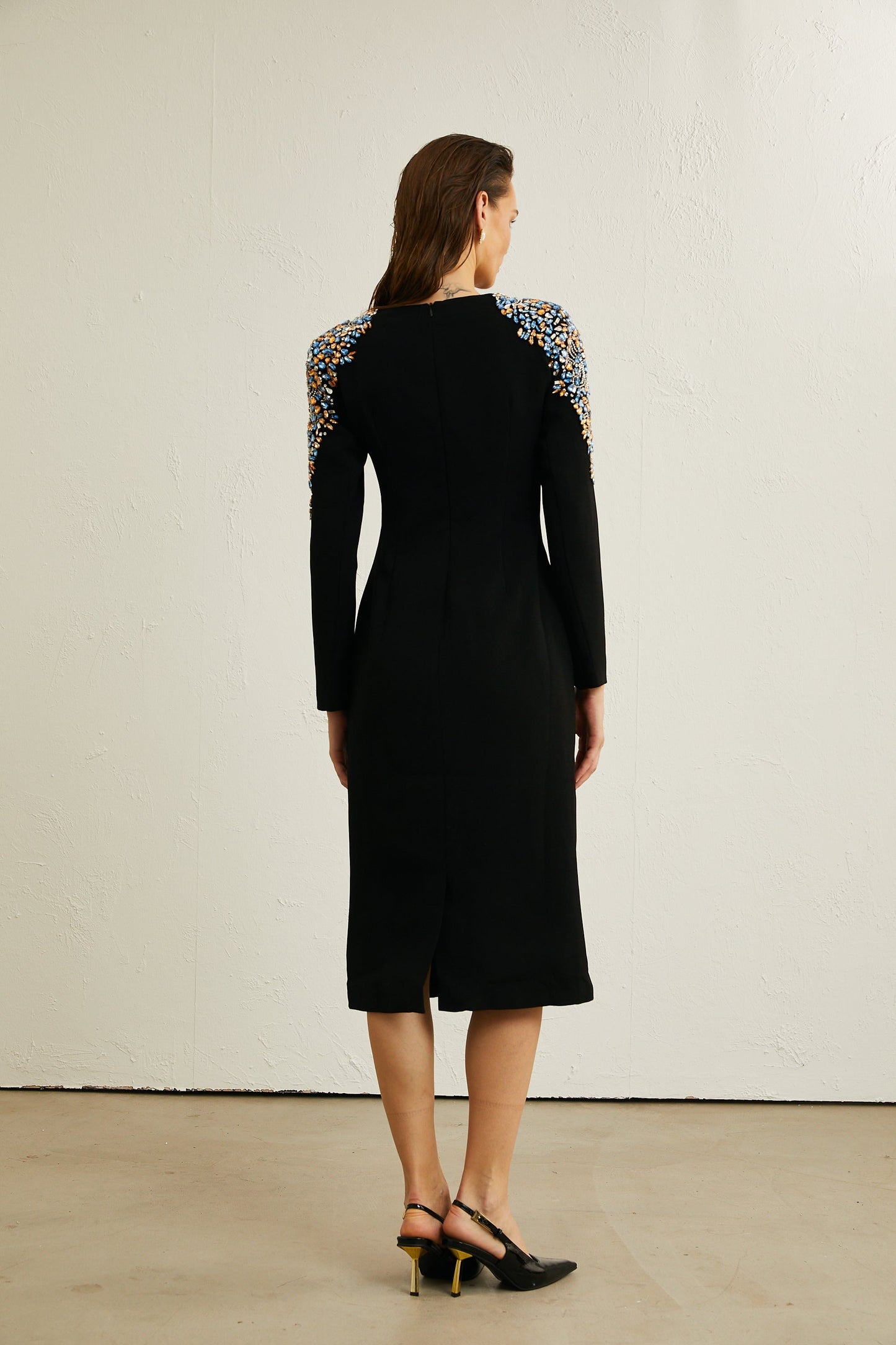 Maëlys kristal midi elbise