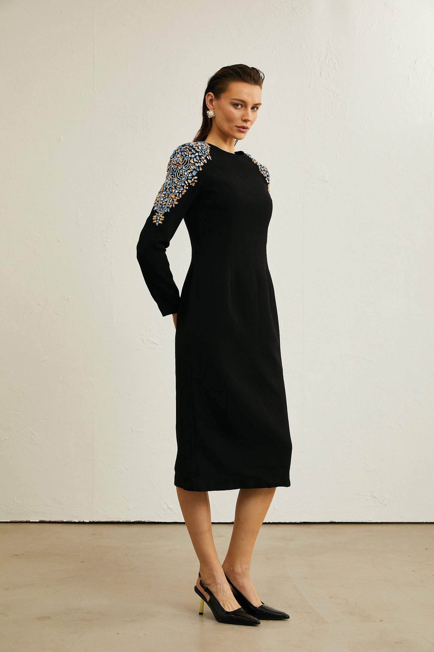 Maëlys kristal midi elbise