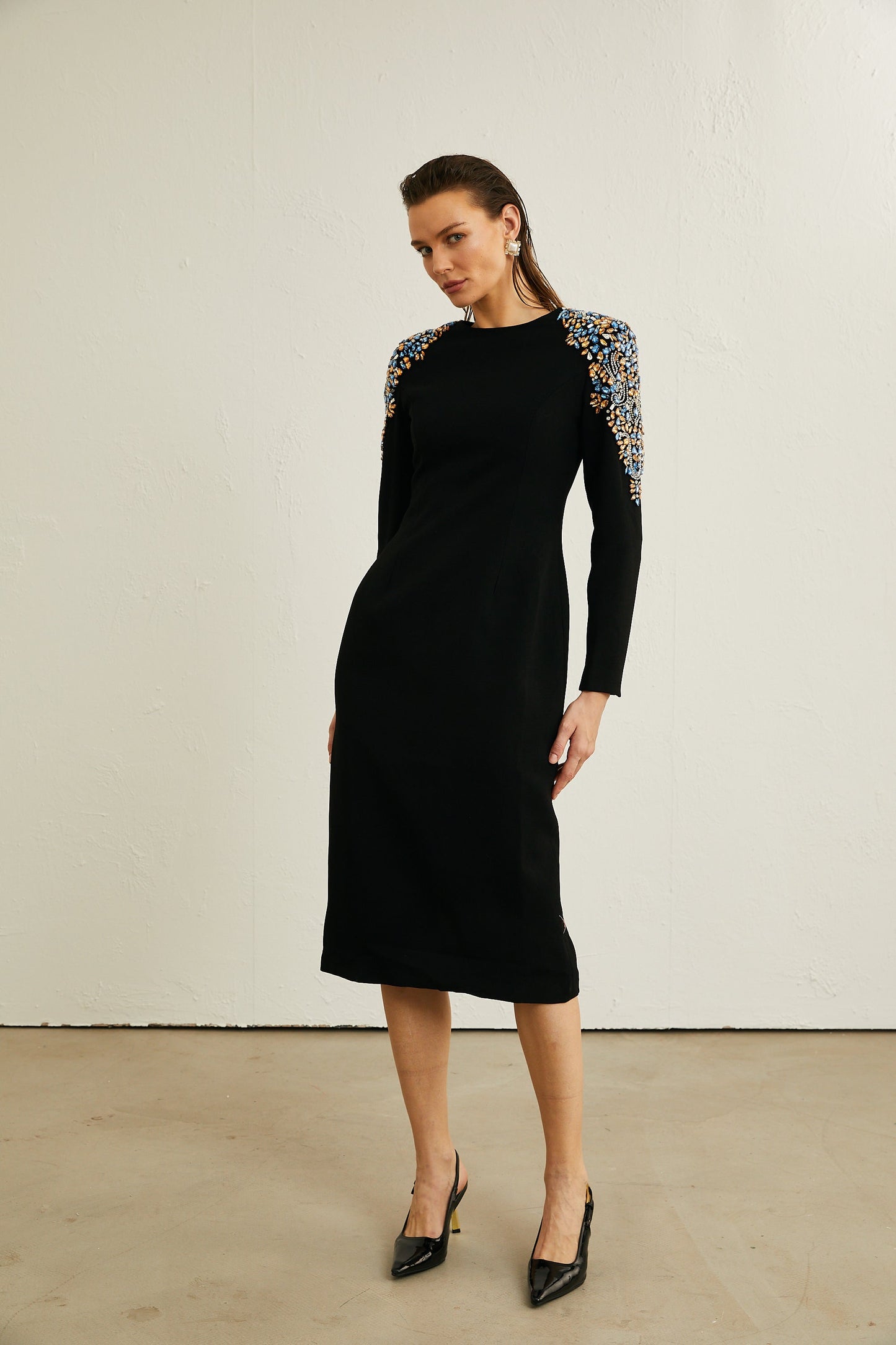 Maëlys kristal midi elbise