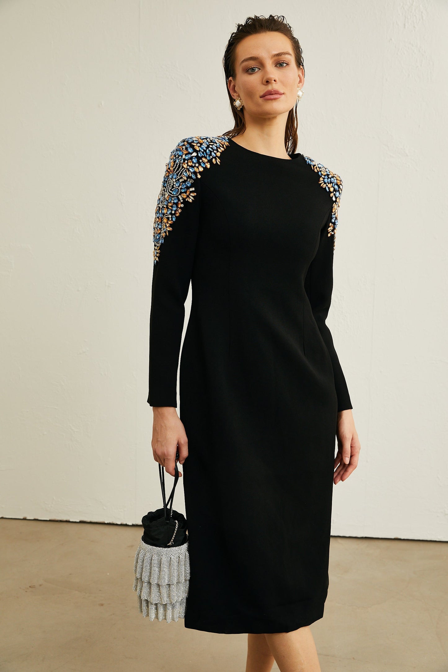 Maëlys kristal midi elbise