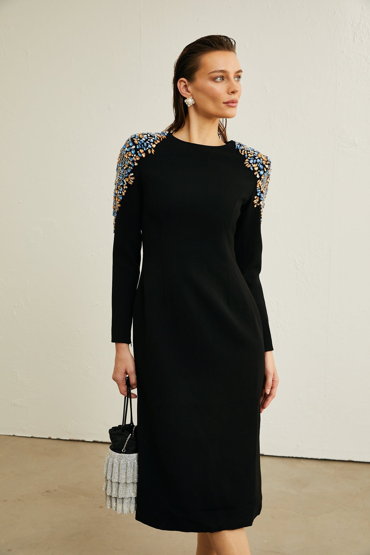 Maëlys kristal midi elbise