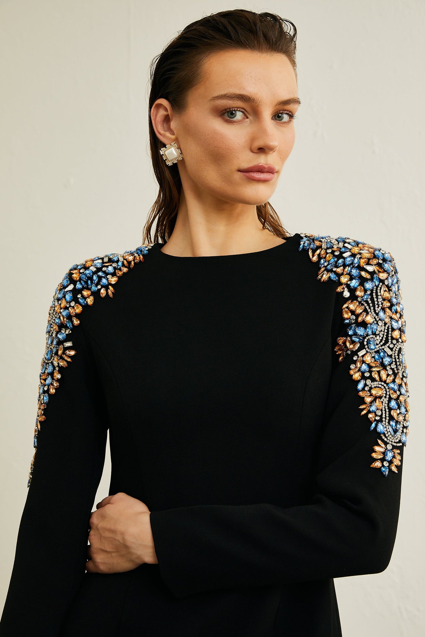 Maëlys kristal midi elbise