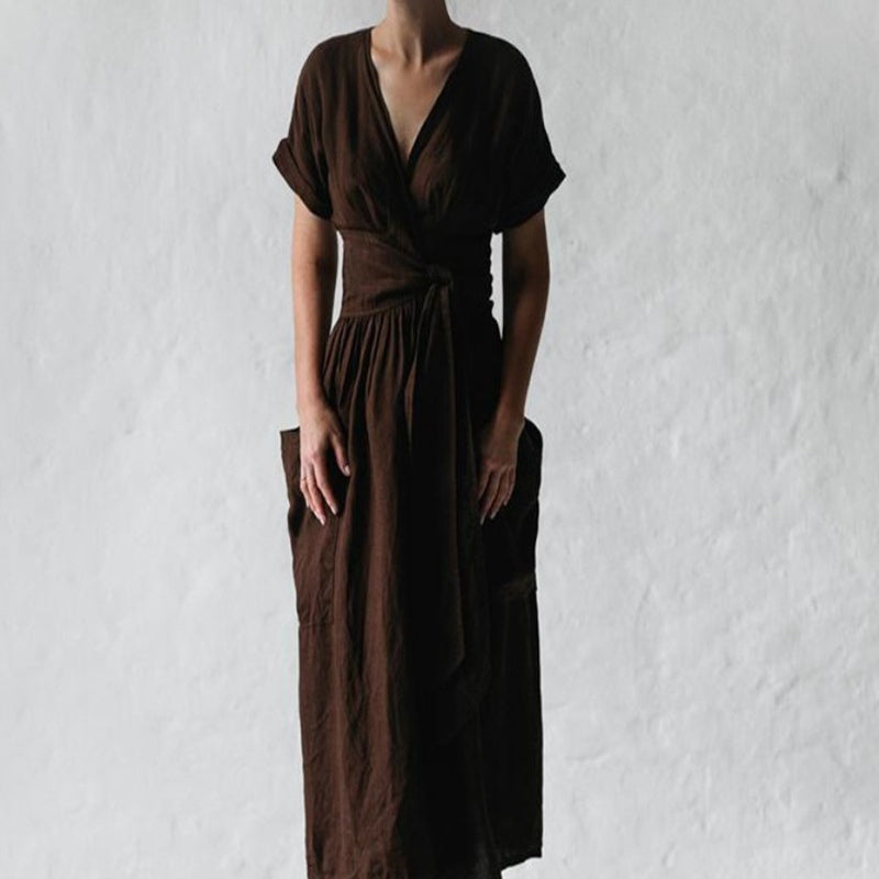 Sleeves Keten Elbise