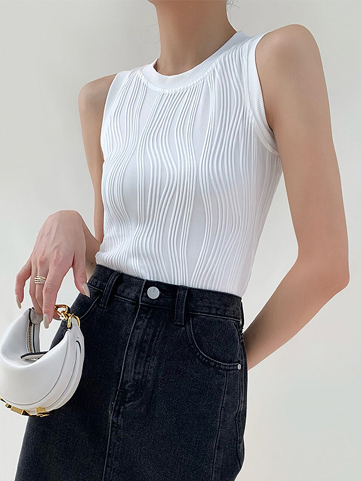 Düz Dalgalı Dokulu Tank Top