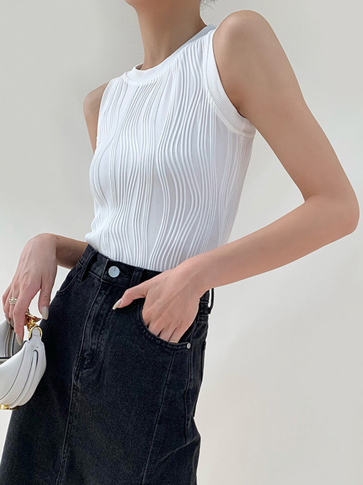 Düz Dalgalı Dokulu Tank Top