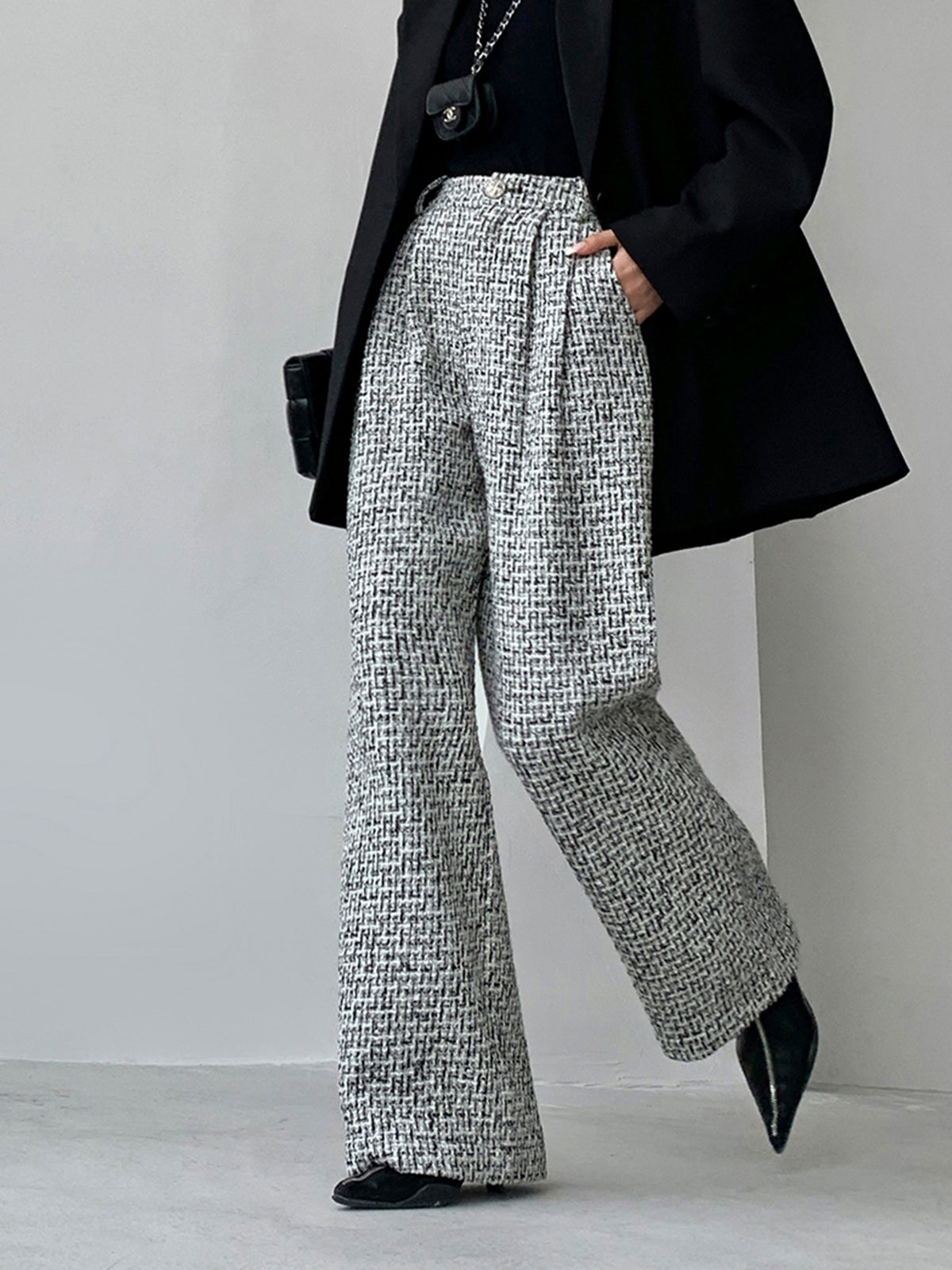 Tweed Geniş Paça Pantolon
