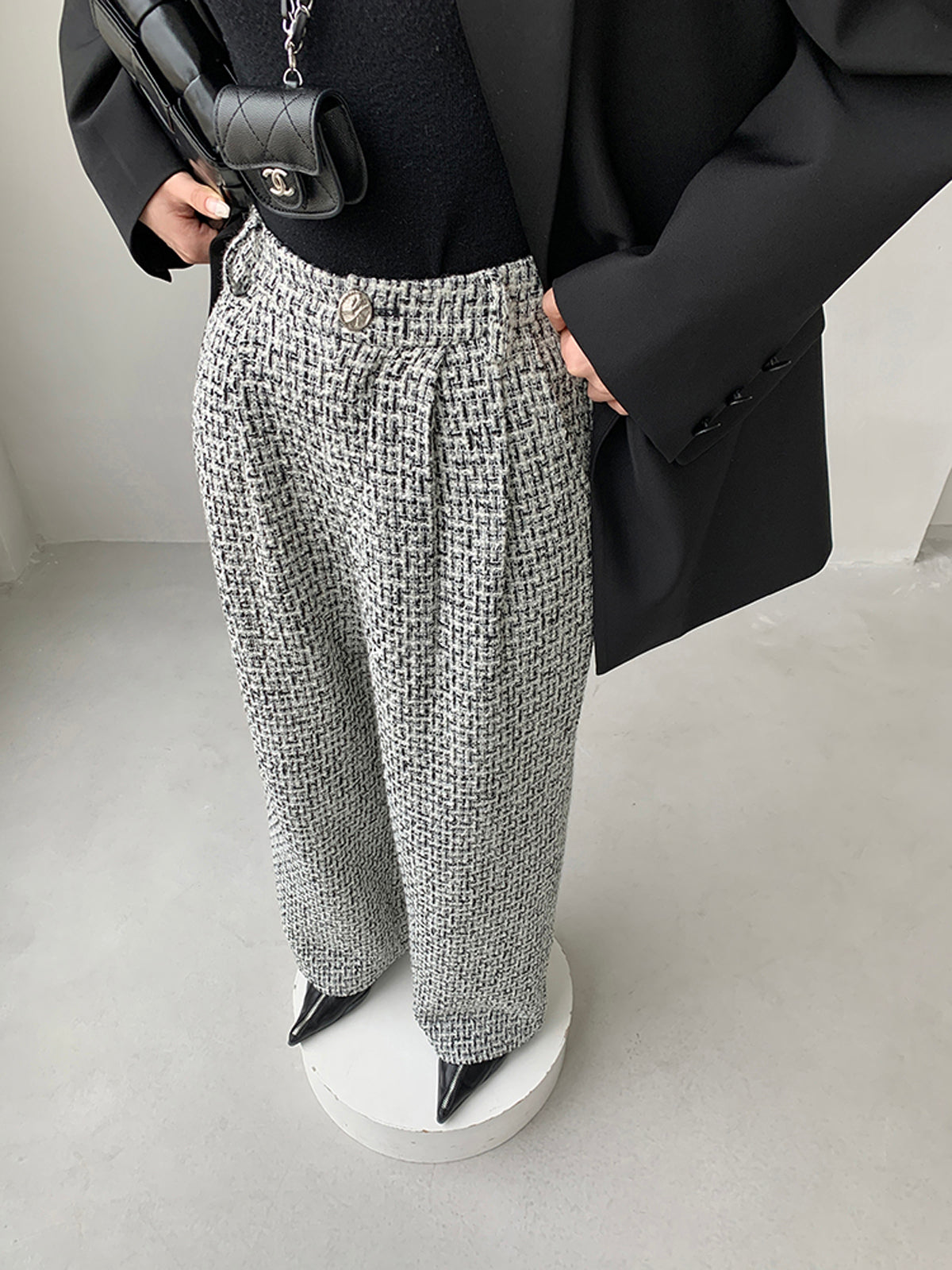 Tweed Geniş Paça Pantolon
