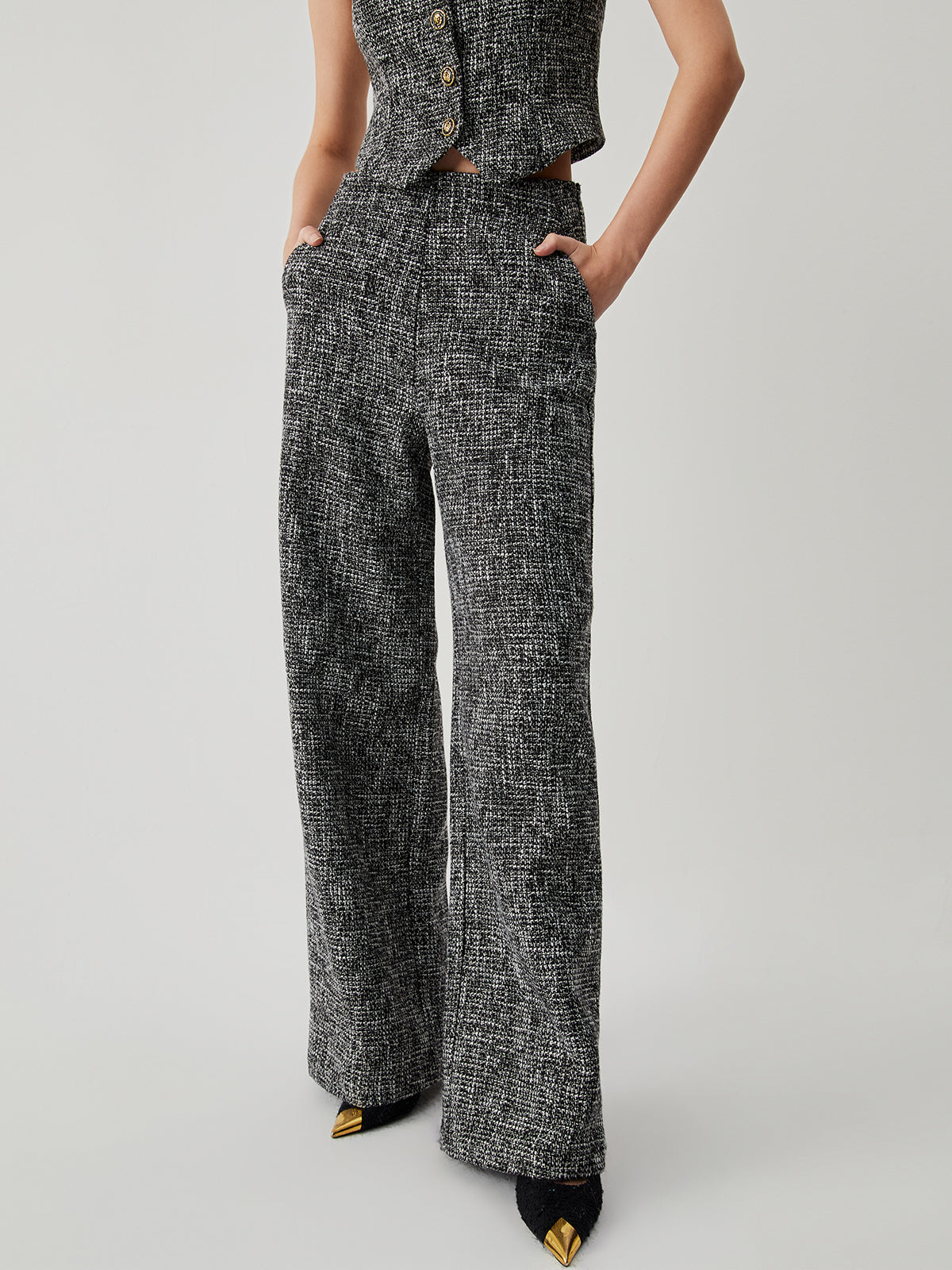Eski Para Tweed Düz Paça Cep Pantolon