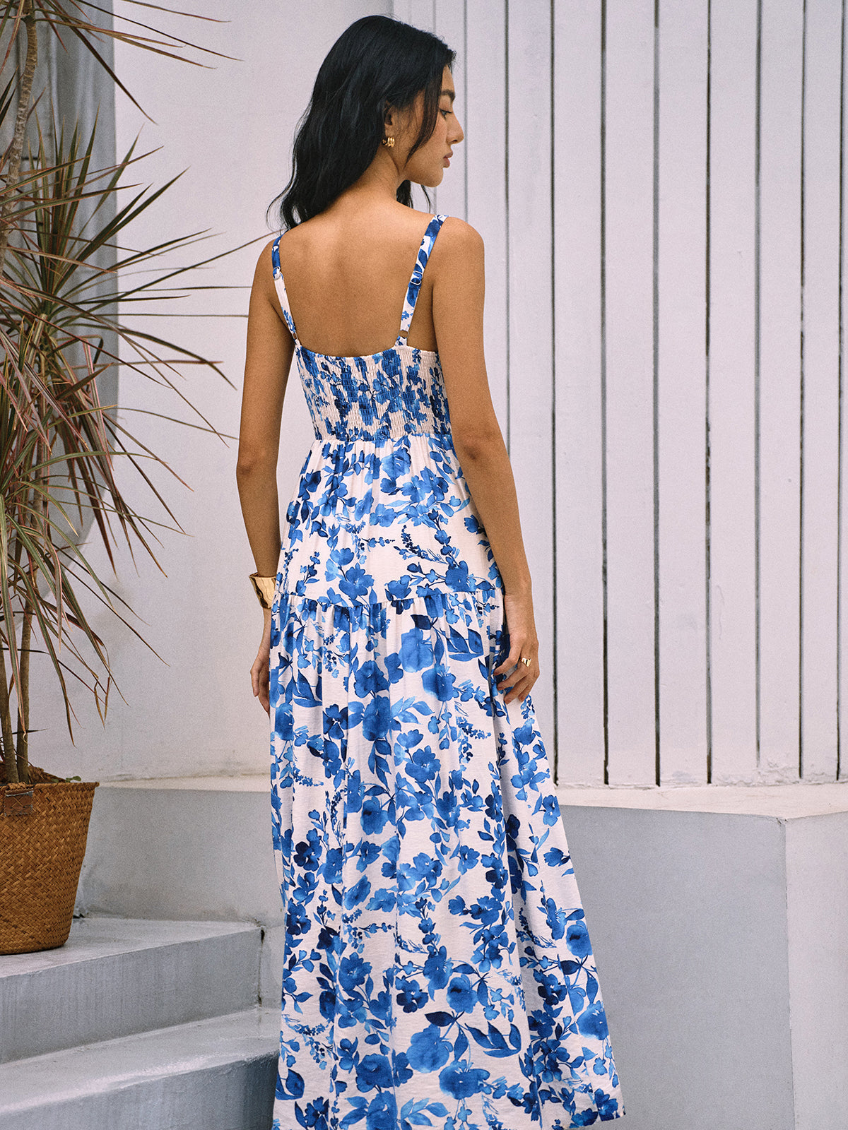 Boho Blooming Çiçek Desenli Cep Askılı Uzun Elbise
