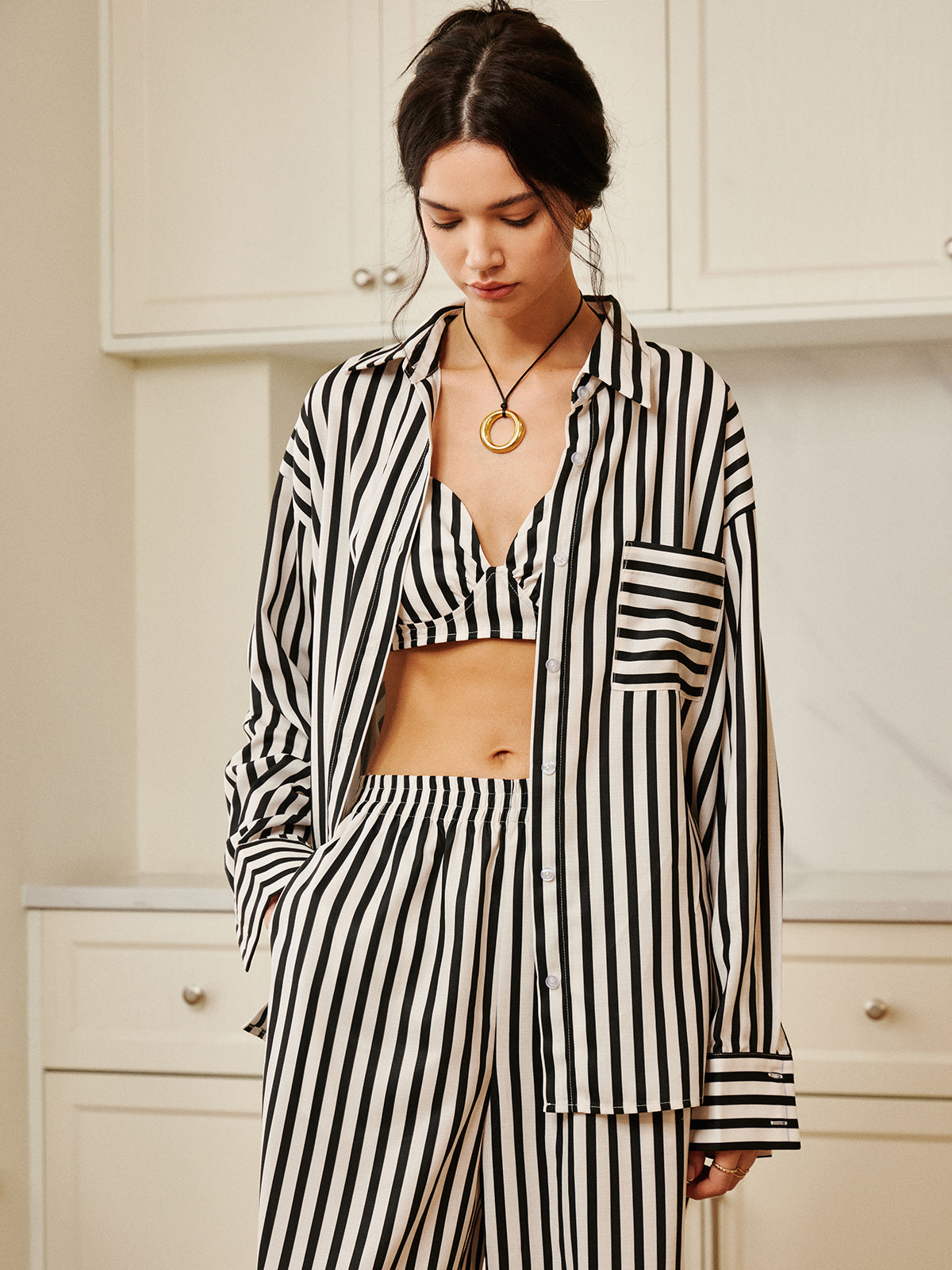 Pinstripe Cepli Üç Parça Pantolon Takımı
