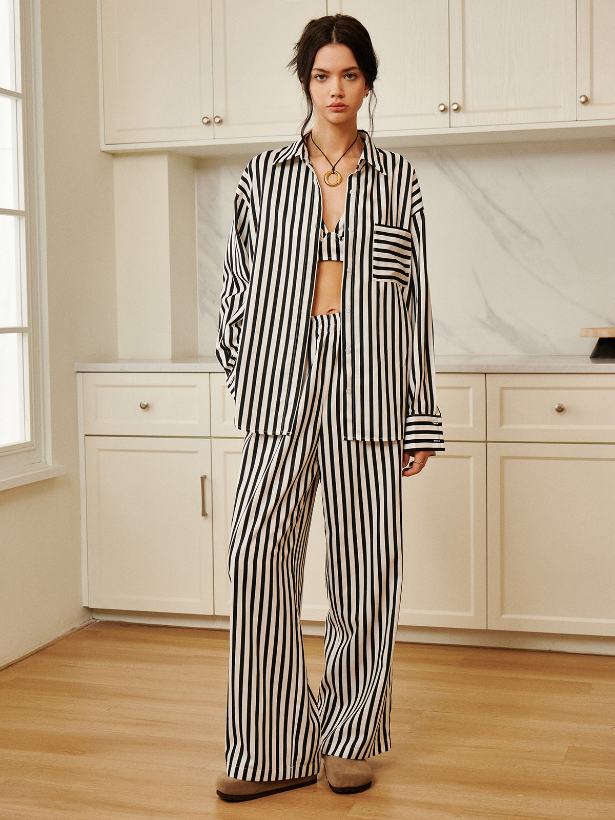 Pinstripe Cepli Üç Parça Pantolon Takımı