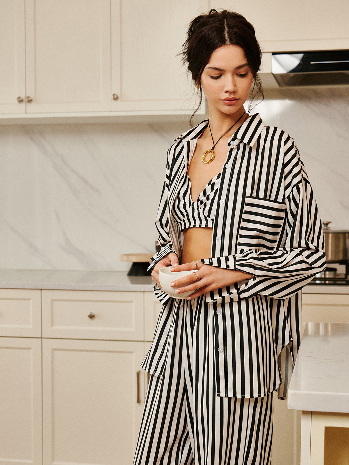 Pinstripe Cepli Üç Parça Pantolon Takımı