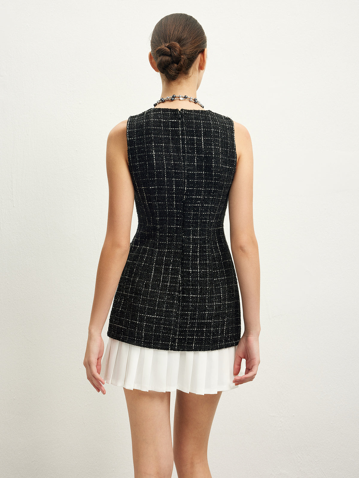 Kareli Tweed Panel Tank Elbise