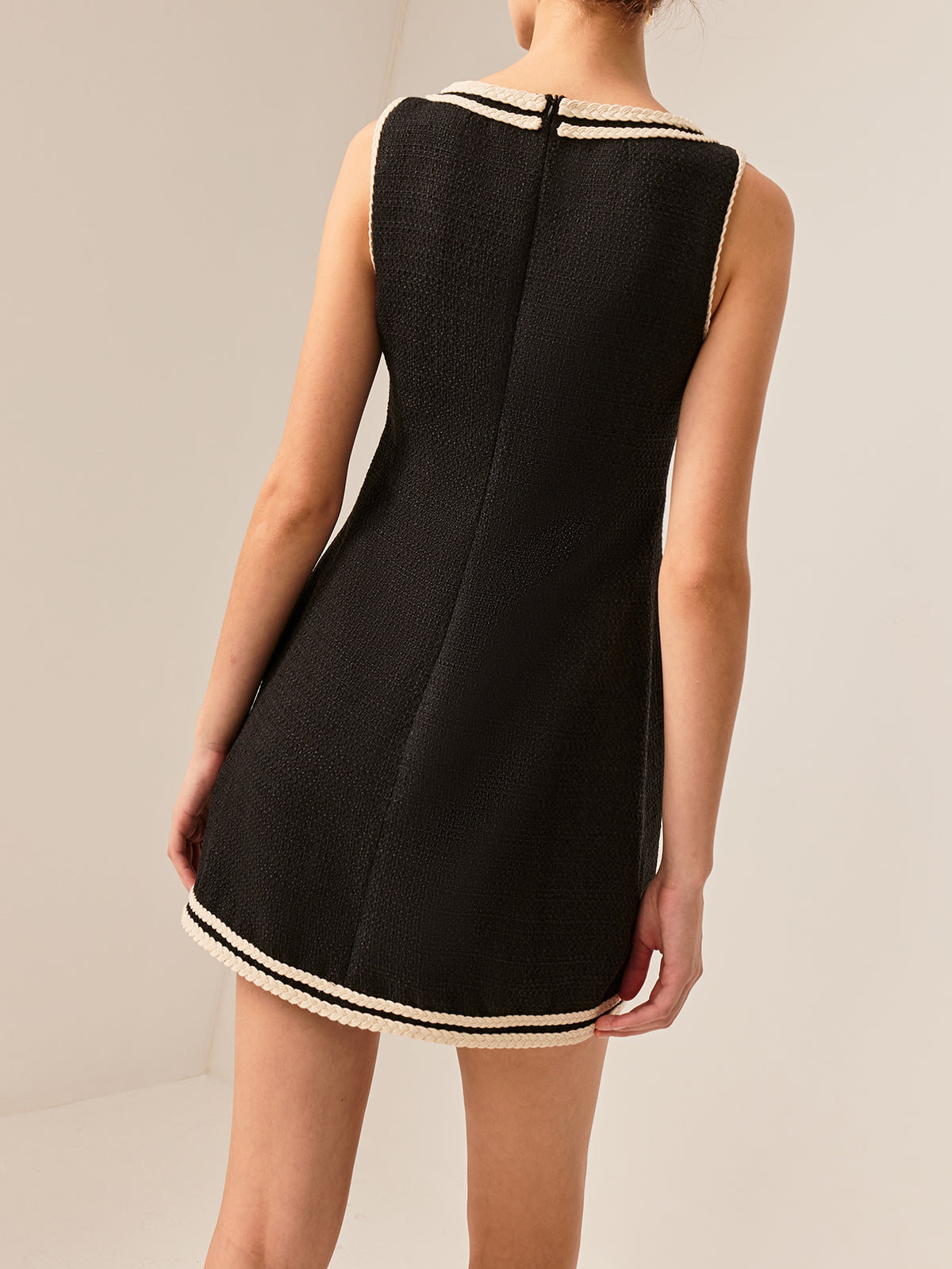 Kontrast Kesim Tweed Tank Elbise