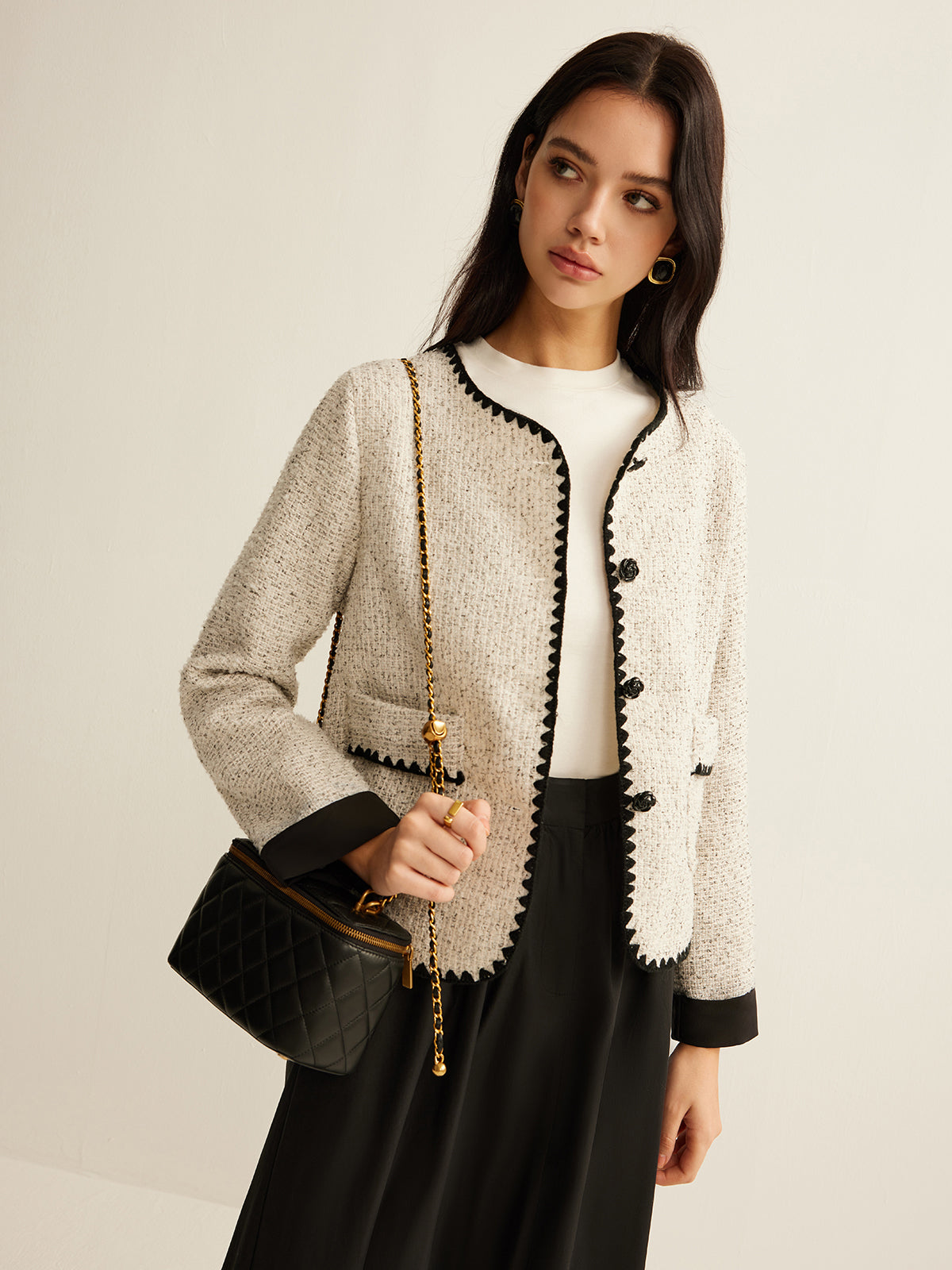 İşlemeli Kenarlı Tweed Kısa Ceket