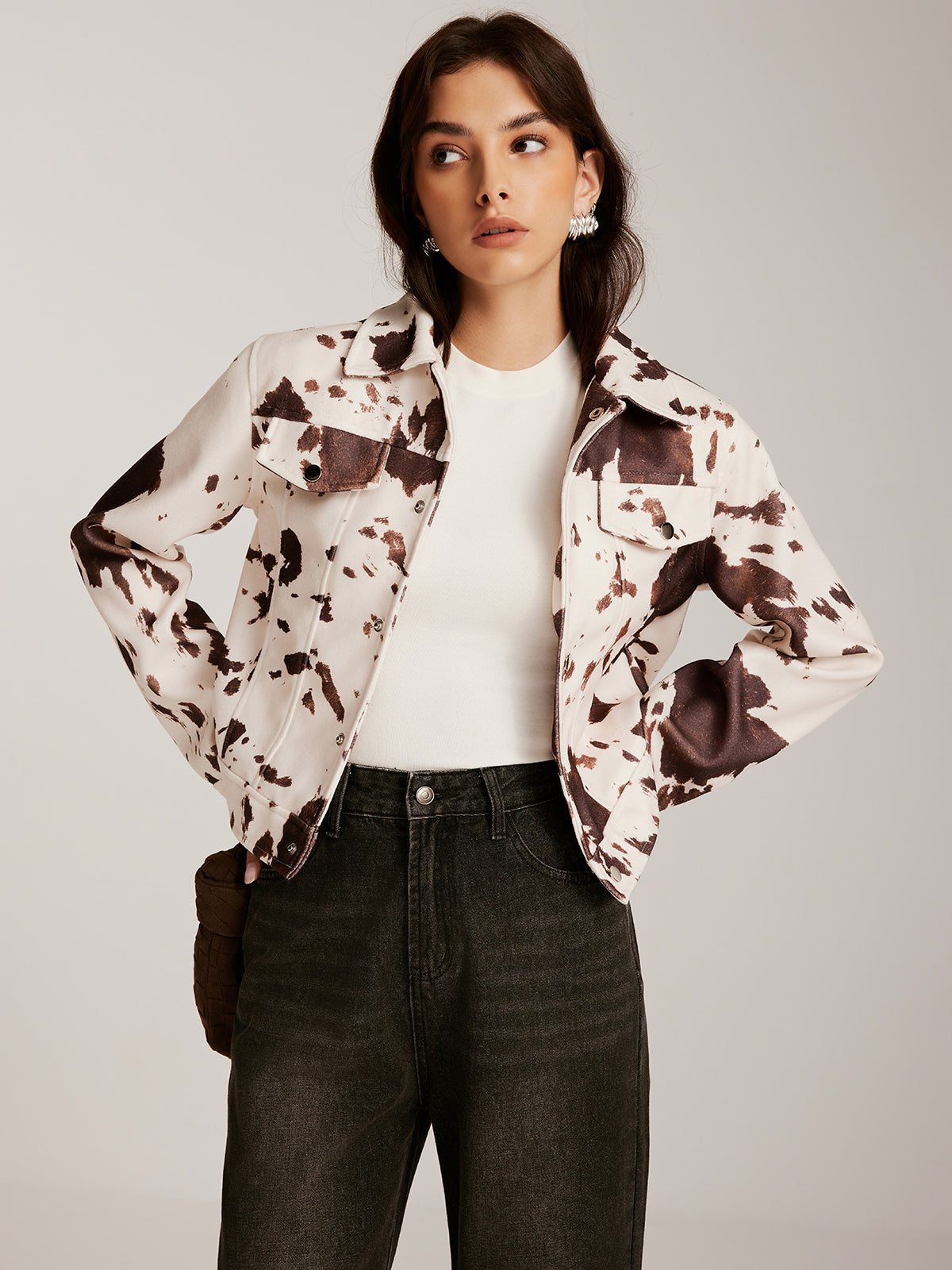 İnek Baskılı Tweed Kısa Ceket