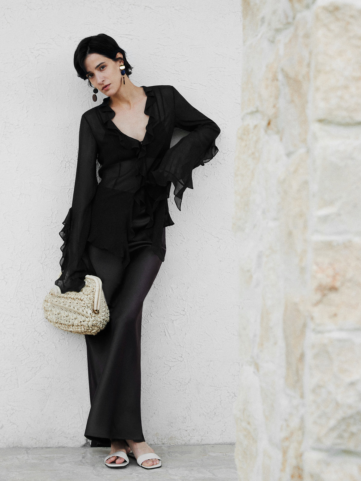Ruffle Split İnce Bluz