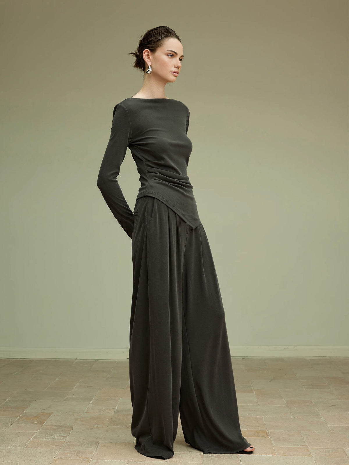 Pliseli Drapeli Jersey Pantolon