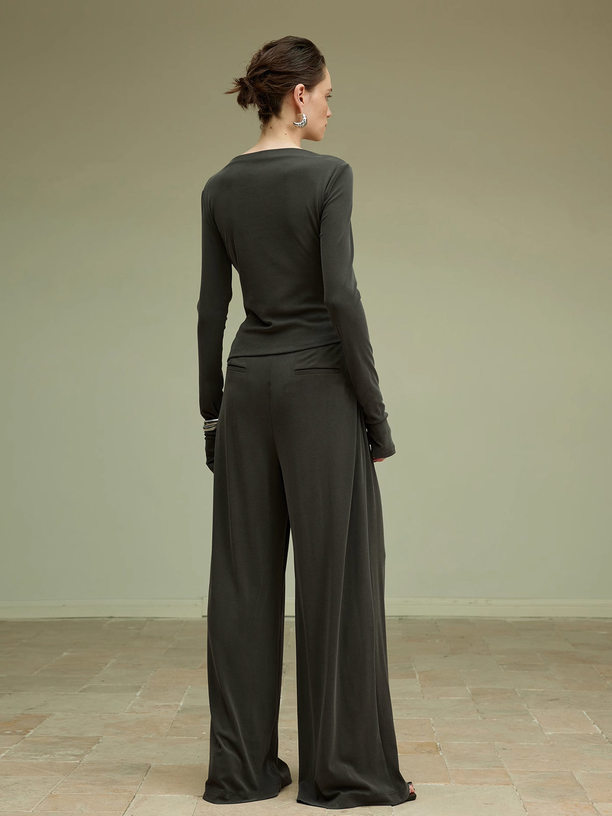 Pliseli Drapeli Jersey Pantolon