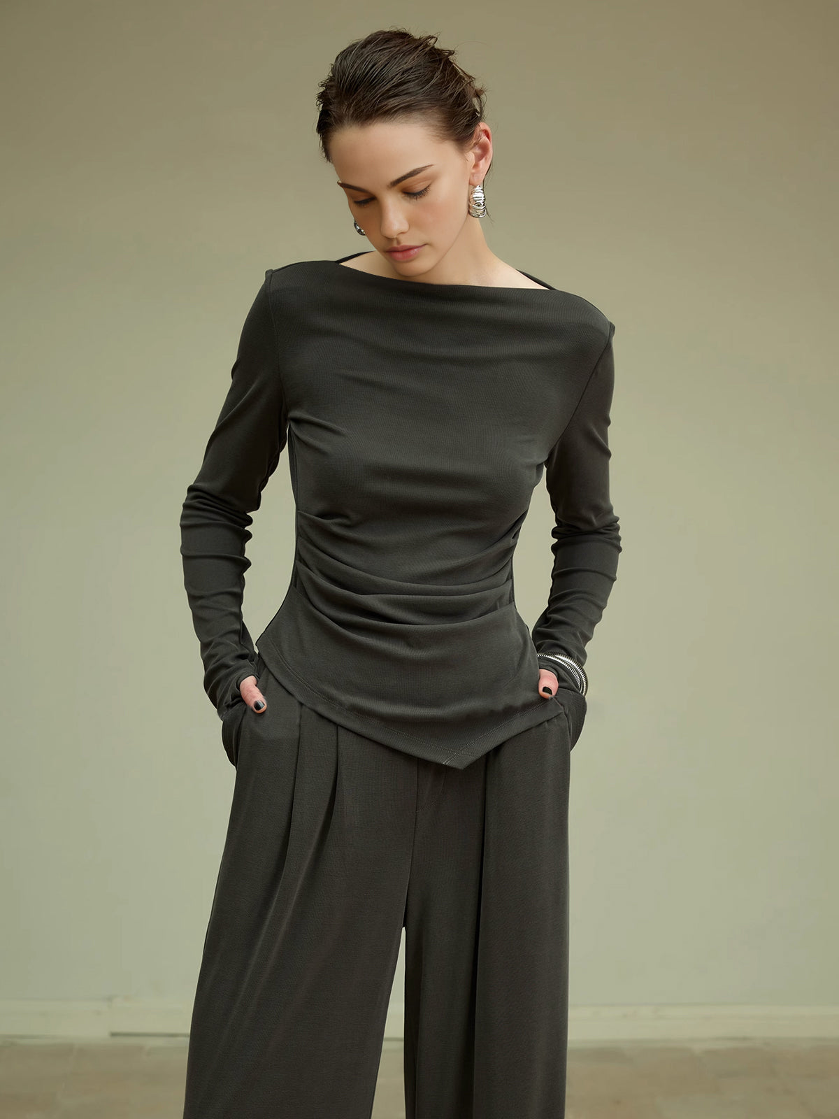 Pliseli Drapeli Jersey Pantolon
