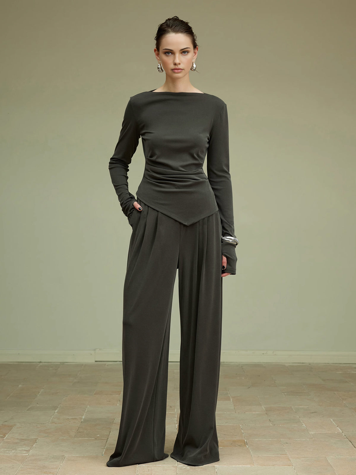 Pliseli Drapeli Jersey Pantolon