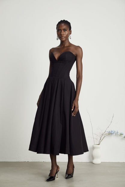 Straplez korse midi elbise