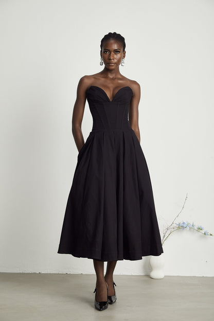 Straplez korse midi elbise