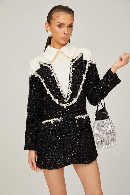 Elegant Suni İnci Mini Elbise