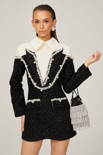 Elegant Suni İnci Mini Elbise