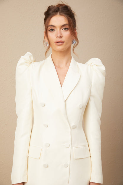 Erica Beyaz Balon Kollu Blazer