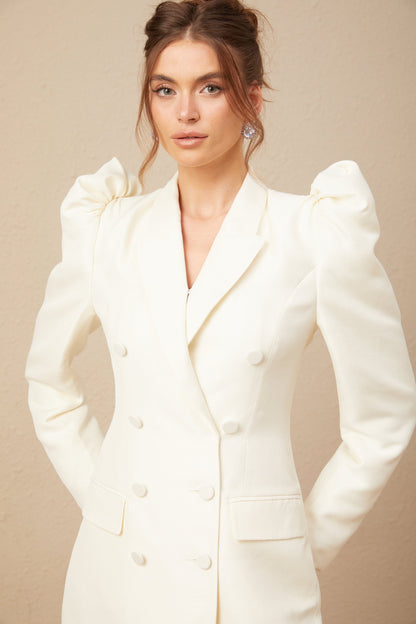 Erica Beyaz Balon Kollu Blazer