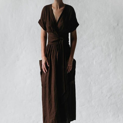 Sleeves Keten Elbise
