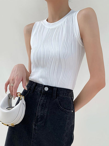 Düz Dalgalı Dokulu Tank Top
