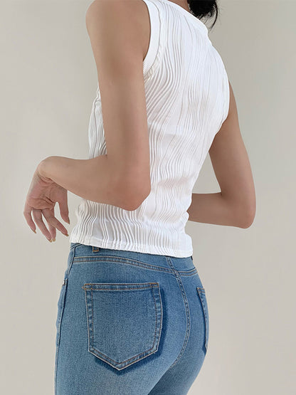 Düz Dalgalı Dokulu Tank Top