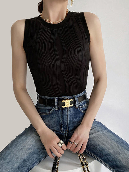 Düz Dalgalı Dokulu Tank Top